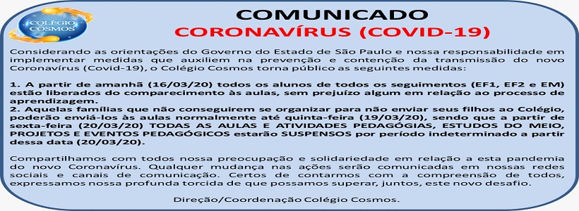 Comunicado Corona Vírus (COVID-19)